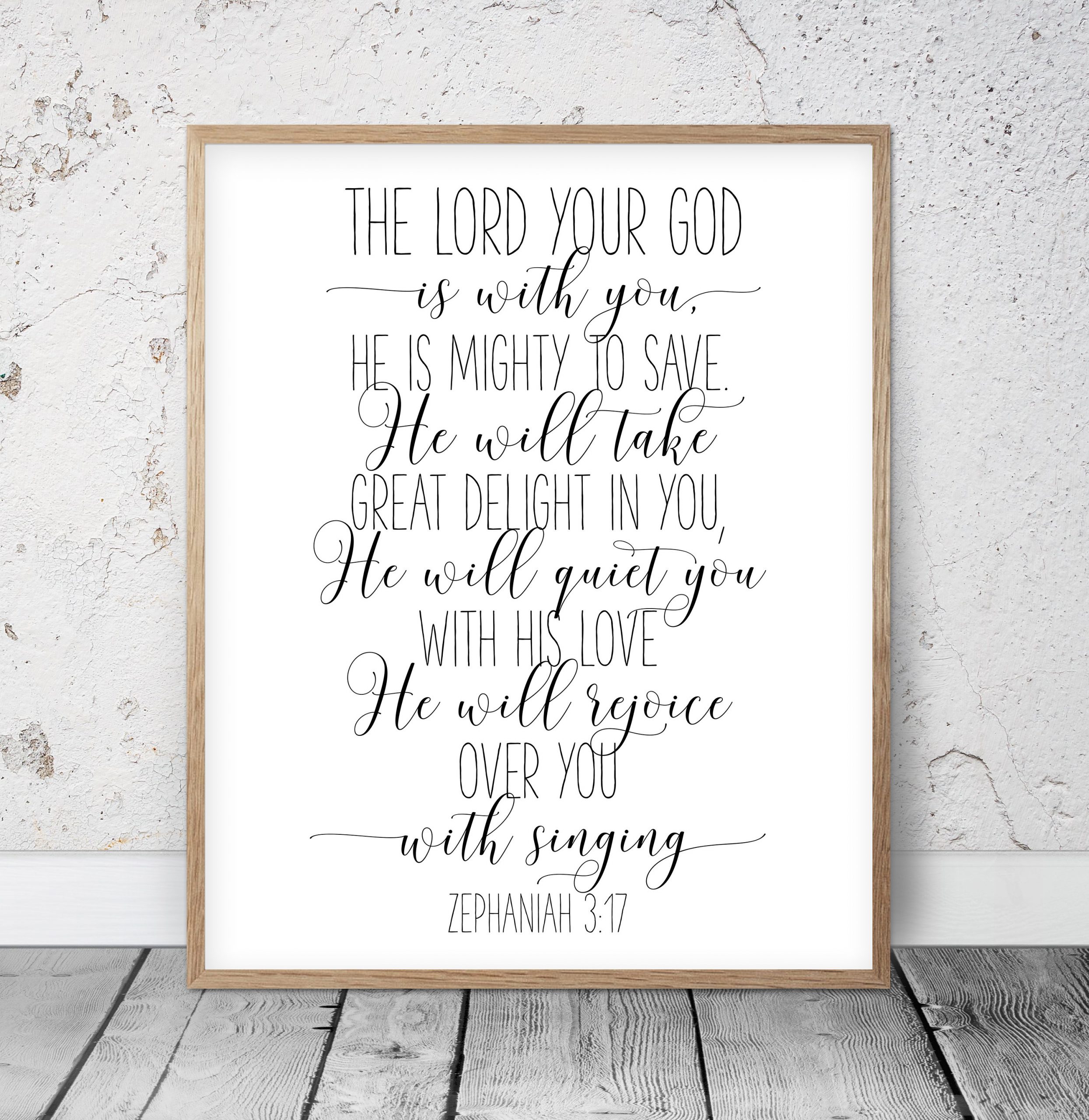 Printable Wall Art Bible Verse Zephaniah 3:17 Home Decor Download Digital Image 