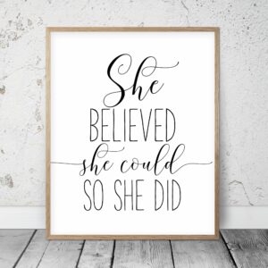 She Believed She Could So She Did, Inspirational Print, Girl Quotes Room Decor