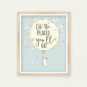 Oh the Places You'll Go, Dr Suess Quotes, Hot Air Balloon Nursery Wall Art Decor