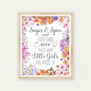 Sugar And Spice And Everything Nice, Floral Printable Art Girls Nursery Wall Art