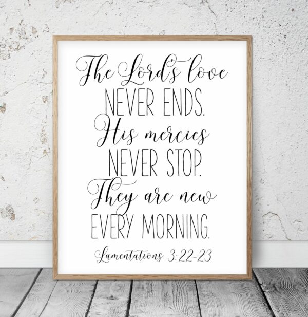 His Mercies Are New Every Morning, Lamentations 3:22-23, Bible Verse Printable Wall Art