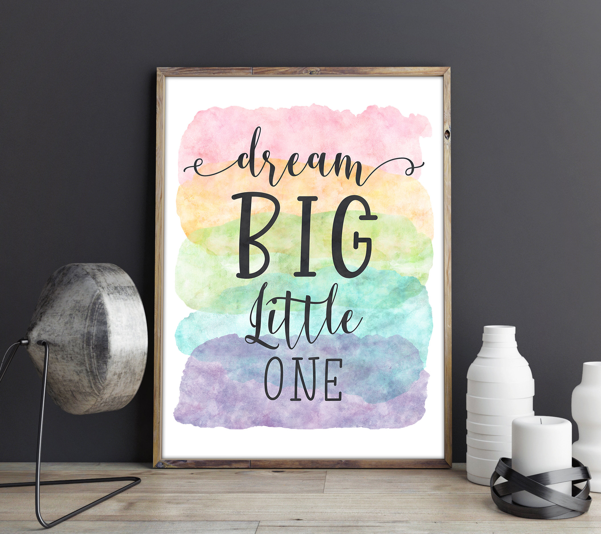 Dream Big Little One, Dream Big Sign, Nursery Watercolor Wall Art,Room Decor
