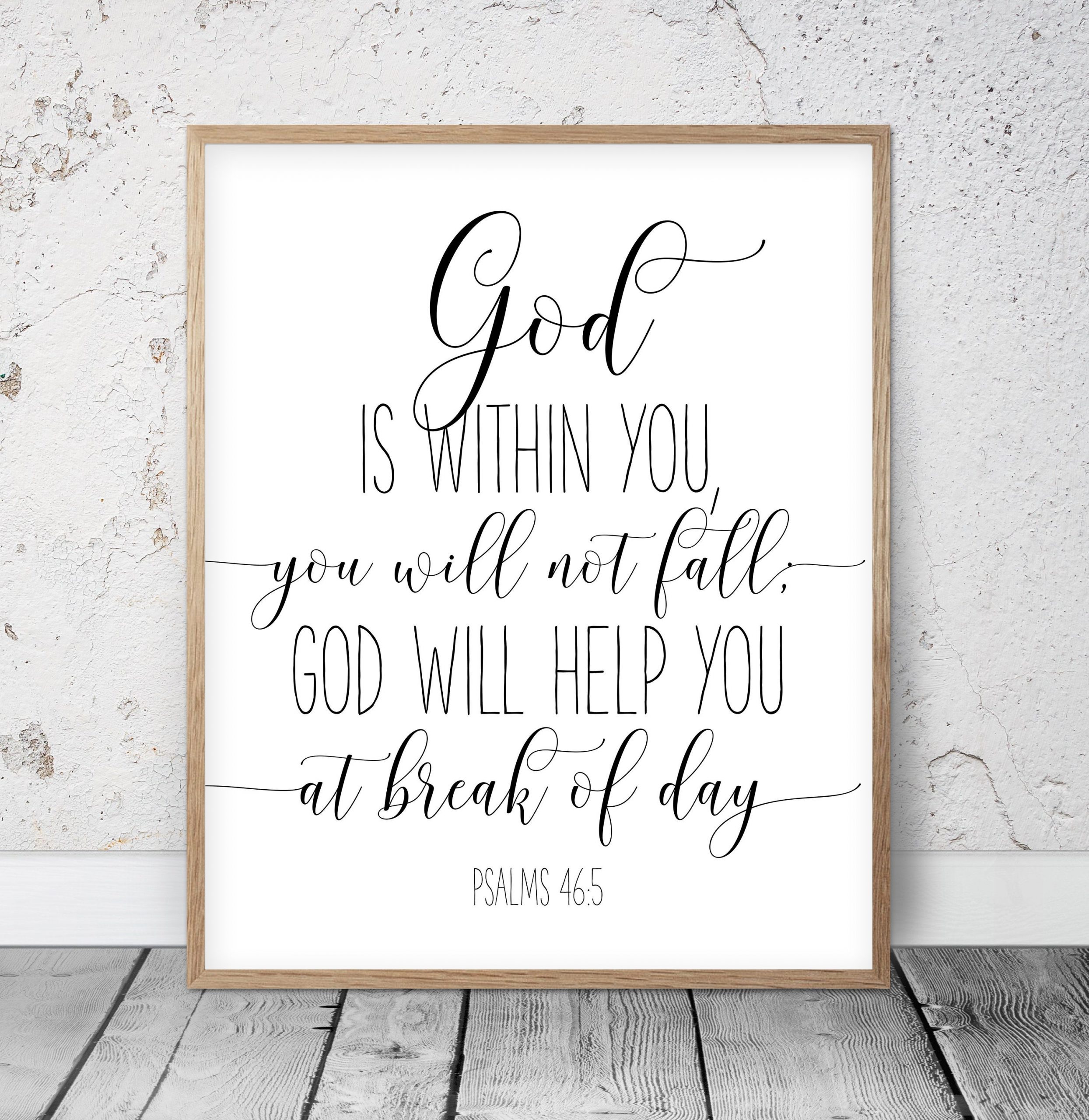 God Is Within You, You Will Not Fall, Proverbs 46:5, Gift For Her, Nursery Bible Verse Print Wall Art