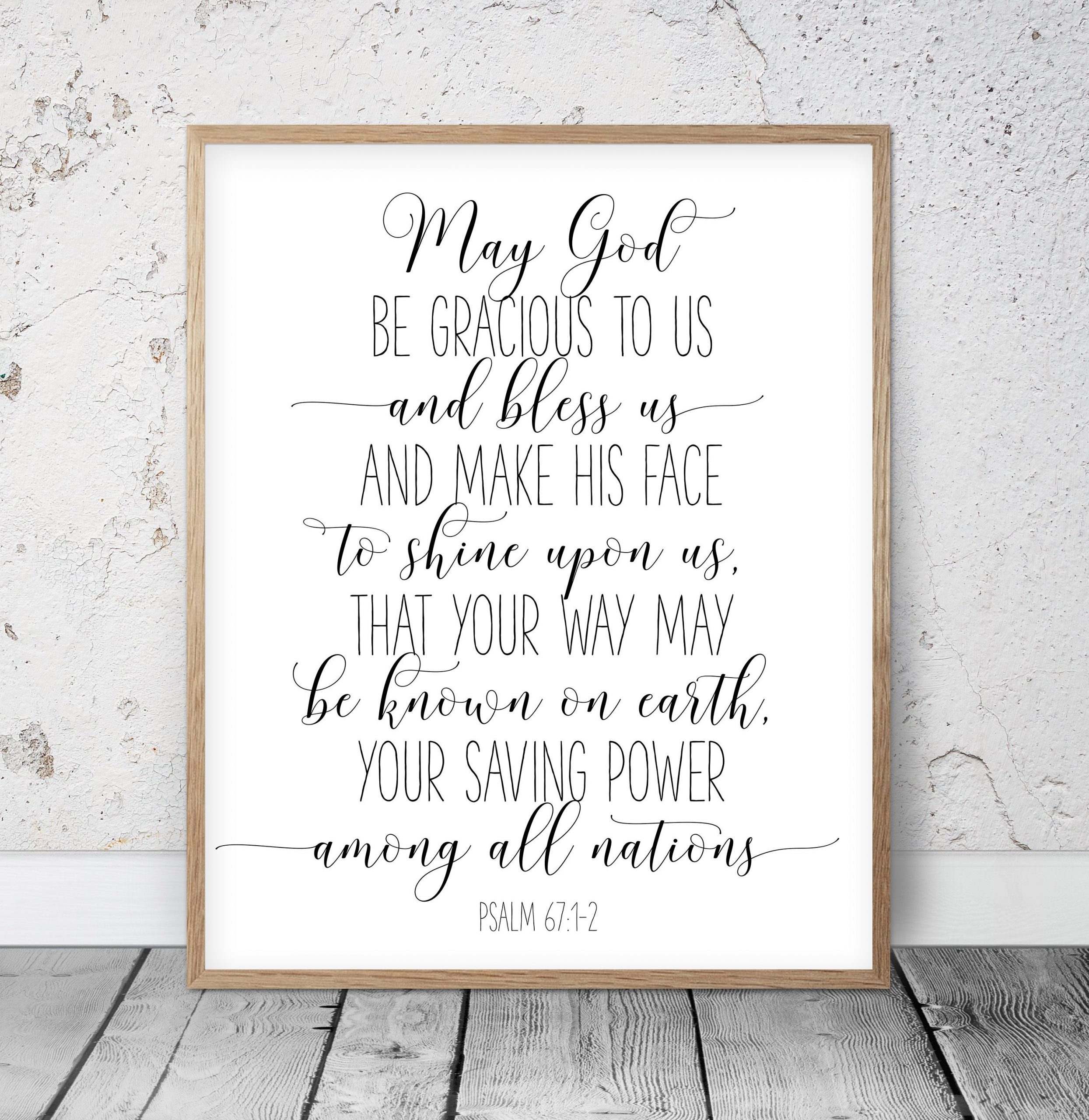 May God Be Gracious To Us, Psalm 67:1-2, Nursery Bible Verse Wall Art, Scripture Prints