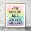 How Wonderful Life is Now You're in the World Print Wall Art, Nursery Prints