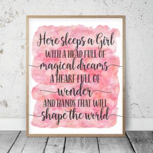 Here Sleeps a Girl With a Head Full of Magical Dreams, Girl Quotes Room Decor