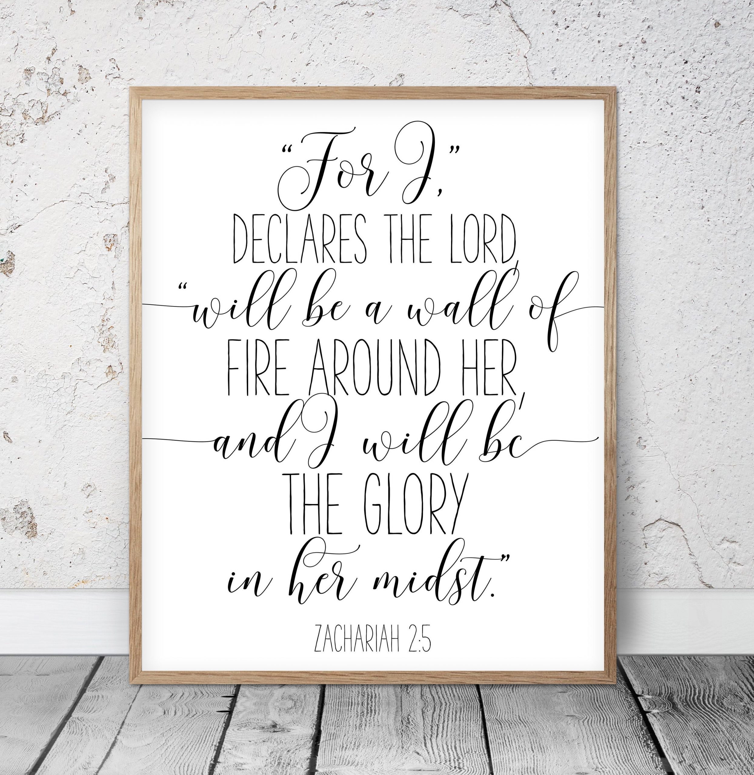 I Will Be A Wall Of Fire Around Her, Zachariah 2:5, Nursery Bible Verse Printable Art, Girls Room