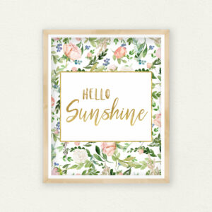 Hello sunshine print, floral wall art, watercolor flowers,printable wall art,home decor