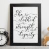 Bible Verse Wall Art She is clothed in strength and dignity, Proverbs 31:25, Christian Wall Art