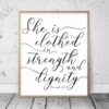 Bible Verse Wall Art She is clothed in strength and dignity, Proverbs 31:25, Christian Wall Art