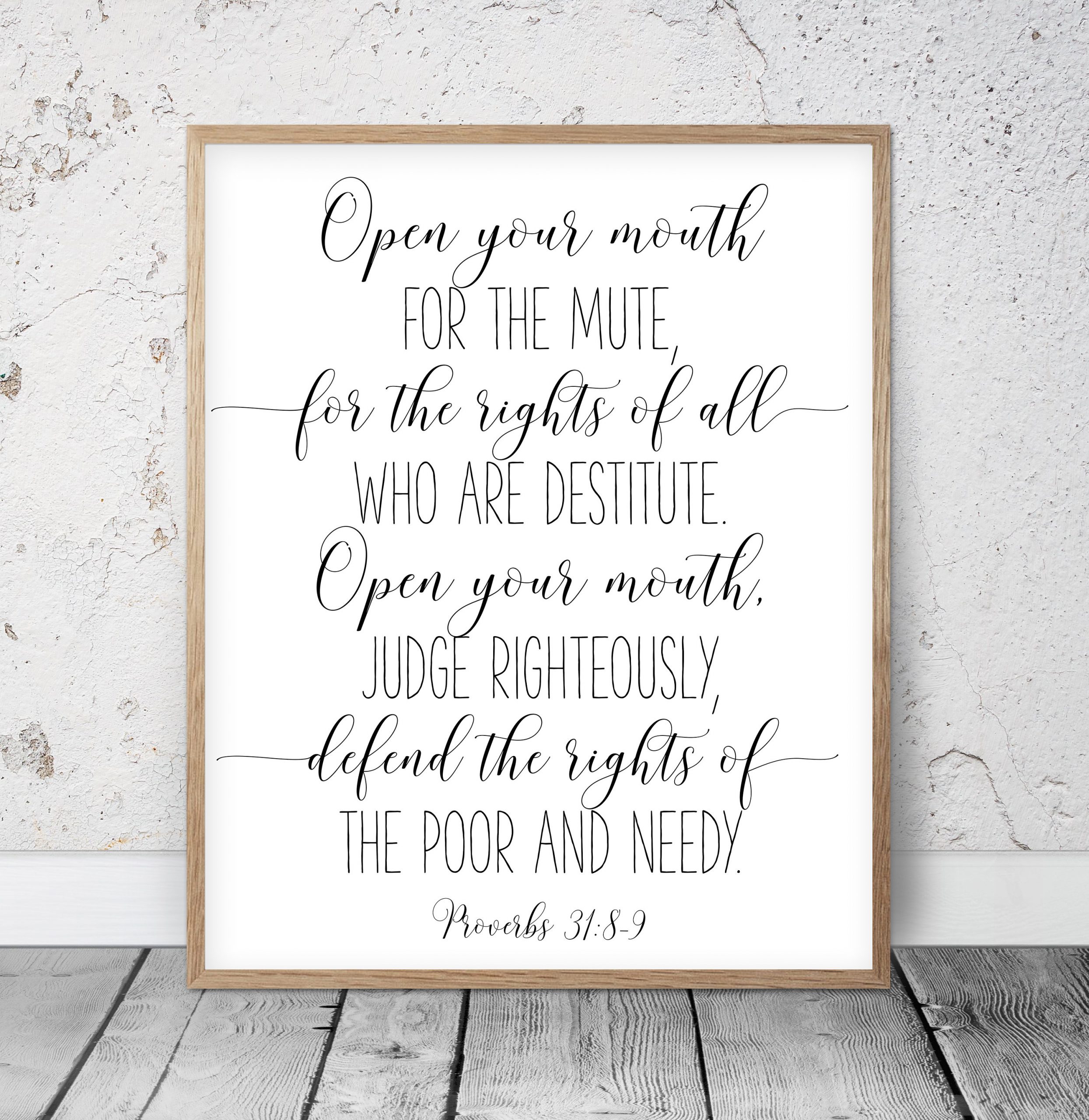 Open Your Mouth For The Mute, Proverbs 31:8-9, Bible Verse Print Wall Art,Nursery Bible Quotes