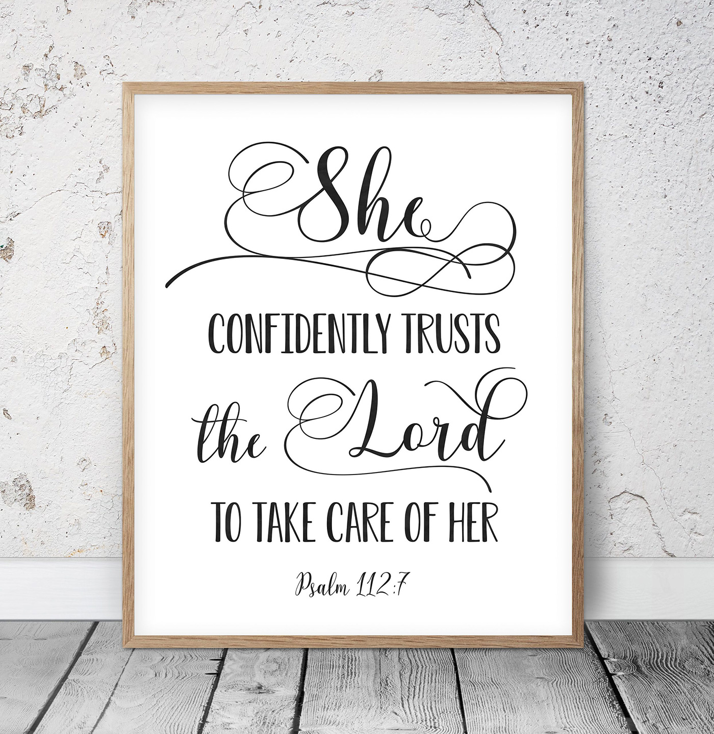 She Confidently Trusts The Lord, Psalm 112:7 Bible Verse Printable Wall Art,Nursery Bible Quotes