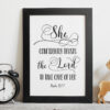 She Confidently Trusts The Lord, Psalm 112:7 Bible Verse Printable Wall Art,Nursery Bible Quotes