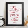 She Is More Precious Than Rubies, Proverbs 3:15, Bible Verse Printable Wall Art,Nursery Bible Quotes