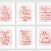 Set of 8 Nursery Printable Bible Verse Wall Art, Pink Gold Nursery Decor Girl, Girls Room