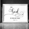 With God All Things Are Possible, Matthew 19:26, Bible Verse Print Wall Art, Nursery Bible Quotes