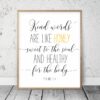 Kind Words Are Like Honey, Proverbs 16:24, Bible Verse Printable Wall Art,Nursery Wall Art