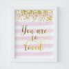 You Are Loved Printable Nursery Wall Art, Gold Nursery Bedroom Decor Quotes