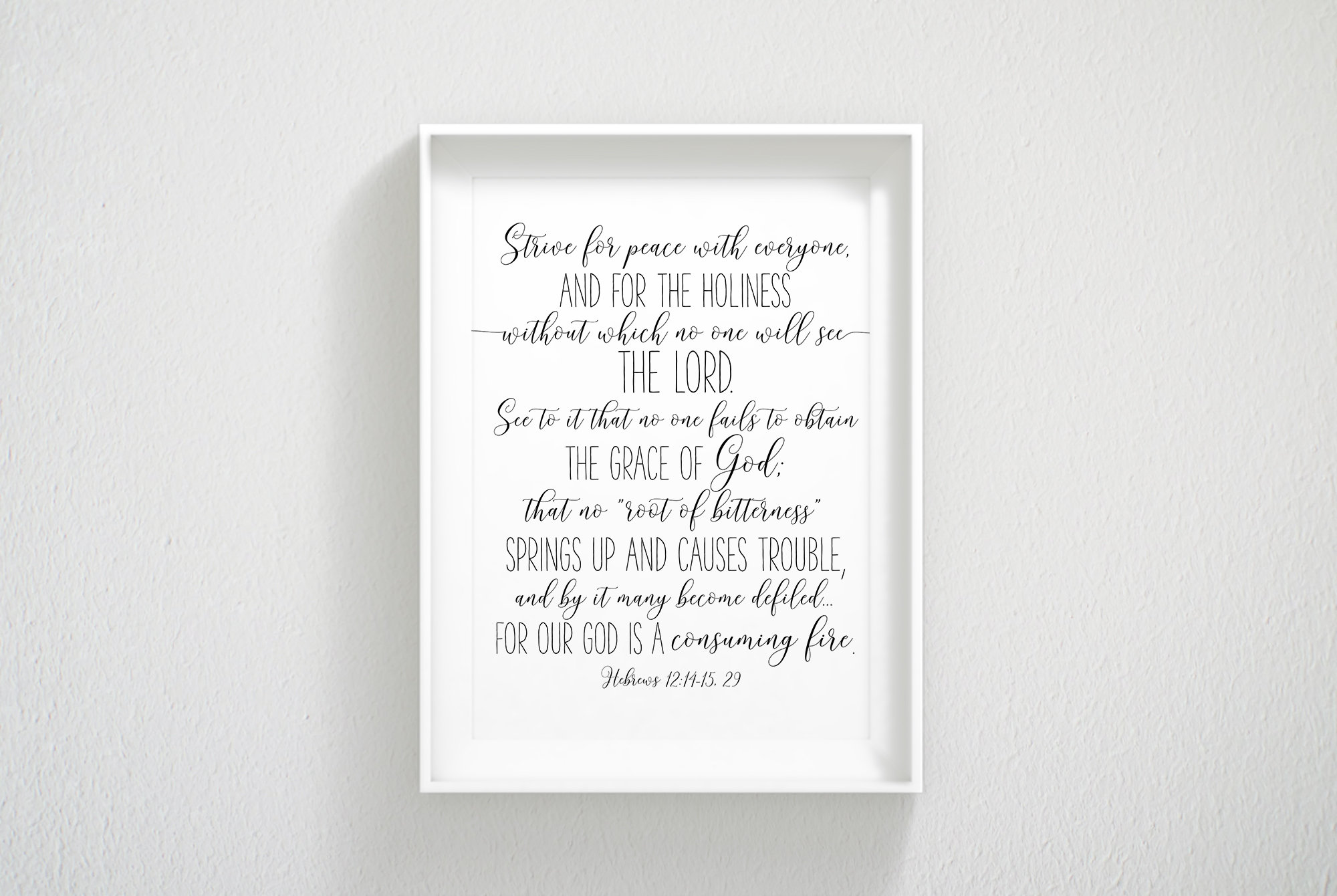 Strive For Piece For Everyone, Hebrews 12:14, Bible Verse Printable Wall Art,Nursery Bible Quotes