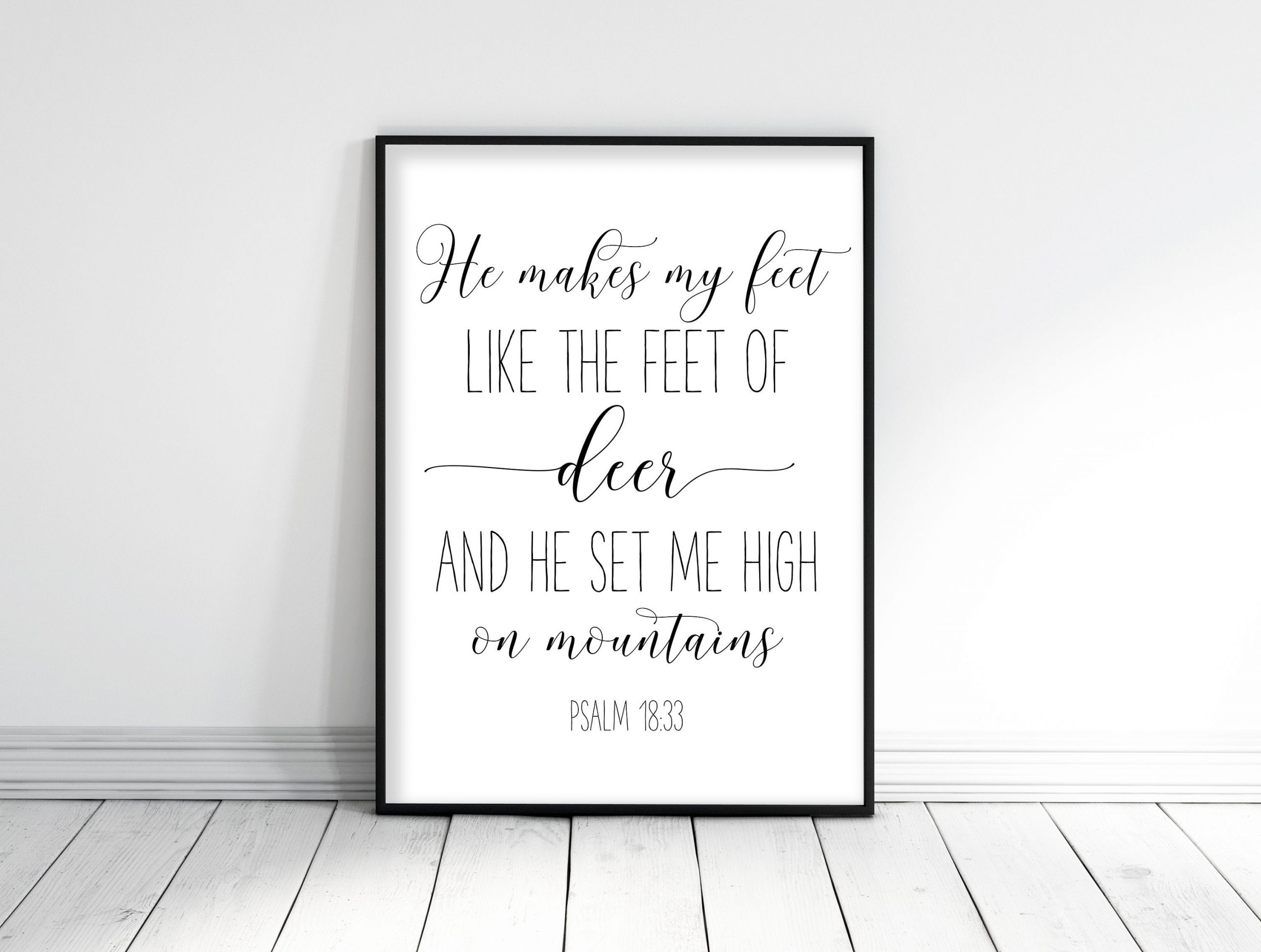 He Makes My Feet Like The Feet Of Deer,Psalm 18:33, Bible Verse Print Wall Art,Nursery Quotes