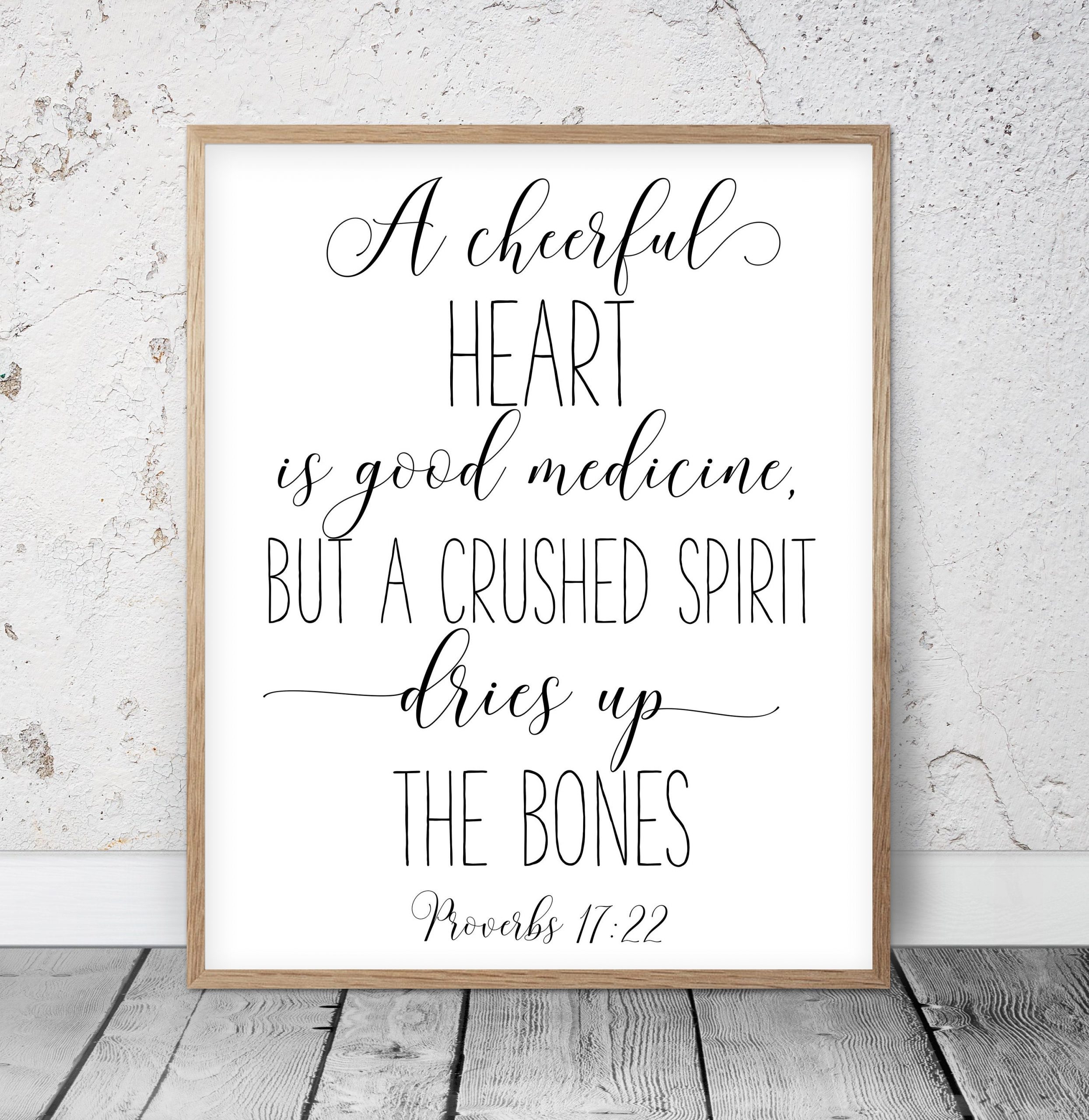 A Cheerful Heart Is Good Medicine, Proverbs 17:22, Bible Verse Printable Wall Art, Nursery Decor