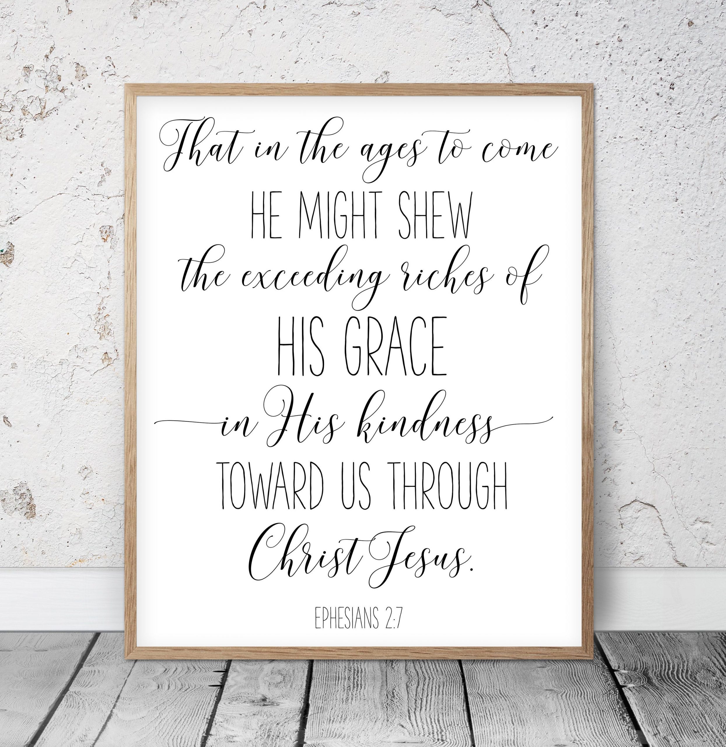 His Grace In His Kindness, Ephesians 2:7, Bible Verse Printable Wall Art, Nursery Bible Quotes