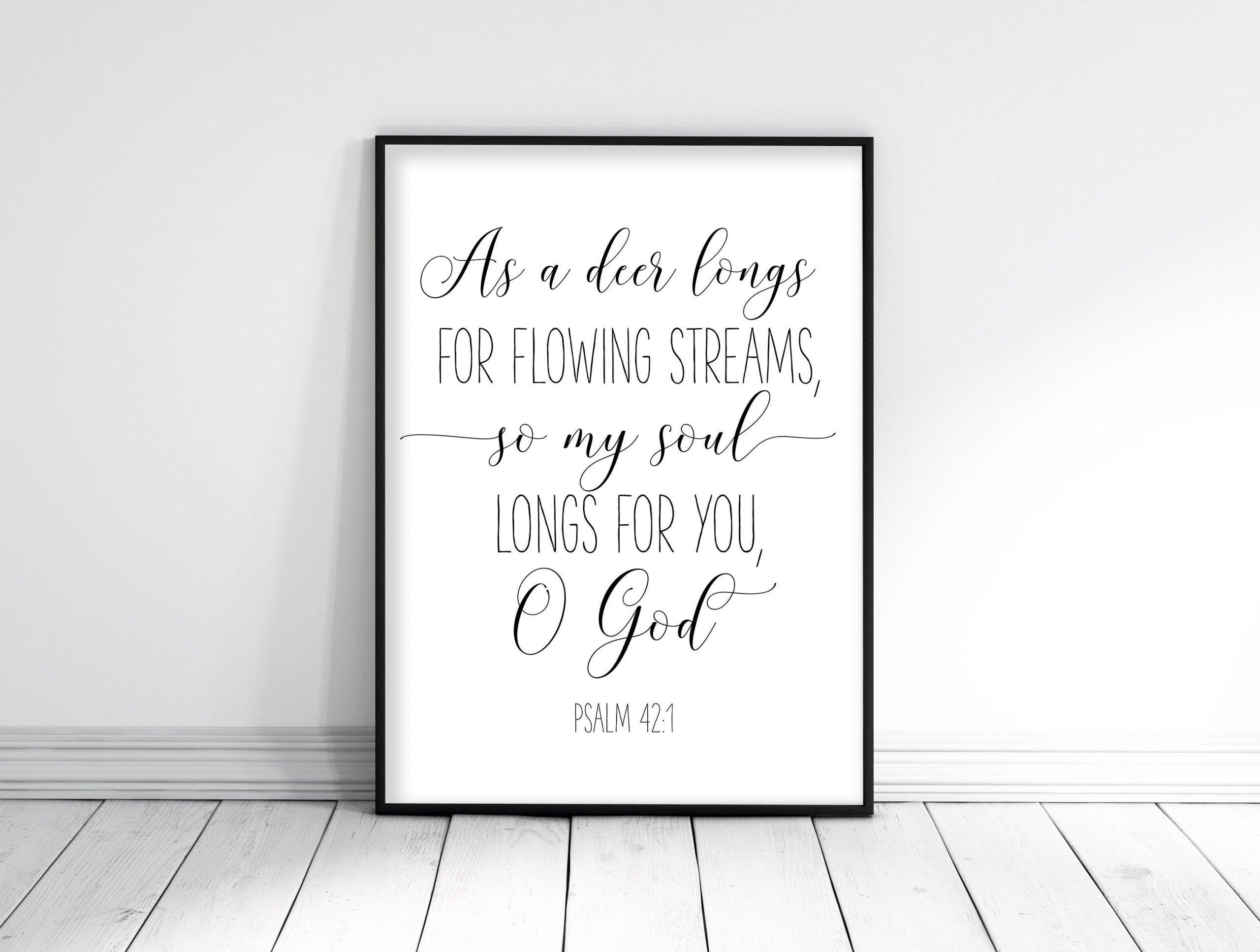 As A Deer Longs For Flowing Streams, Psalm 42:1, Bible Verse Print Wall Art,Nursery Bible Quotes