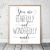 You Are Fearfully And Wonderfully Made, Psalm 139:14, Bible Verse Print Room Art