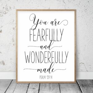 You Are Fearfully And Wonderfully Made, Psalm 139:14, Bible Verse Print Room Art
