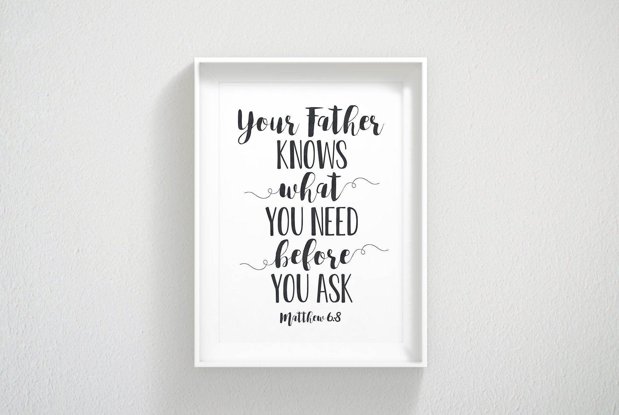 Your Father Knows What You Need, Matthew 6:8, Bible Verse Printable, Scripture Wall Art