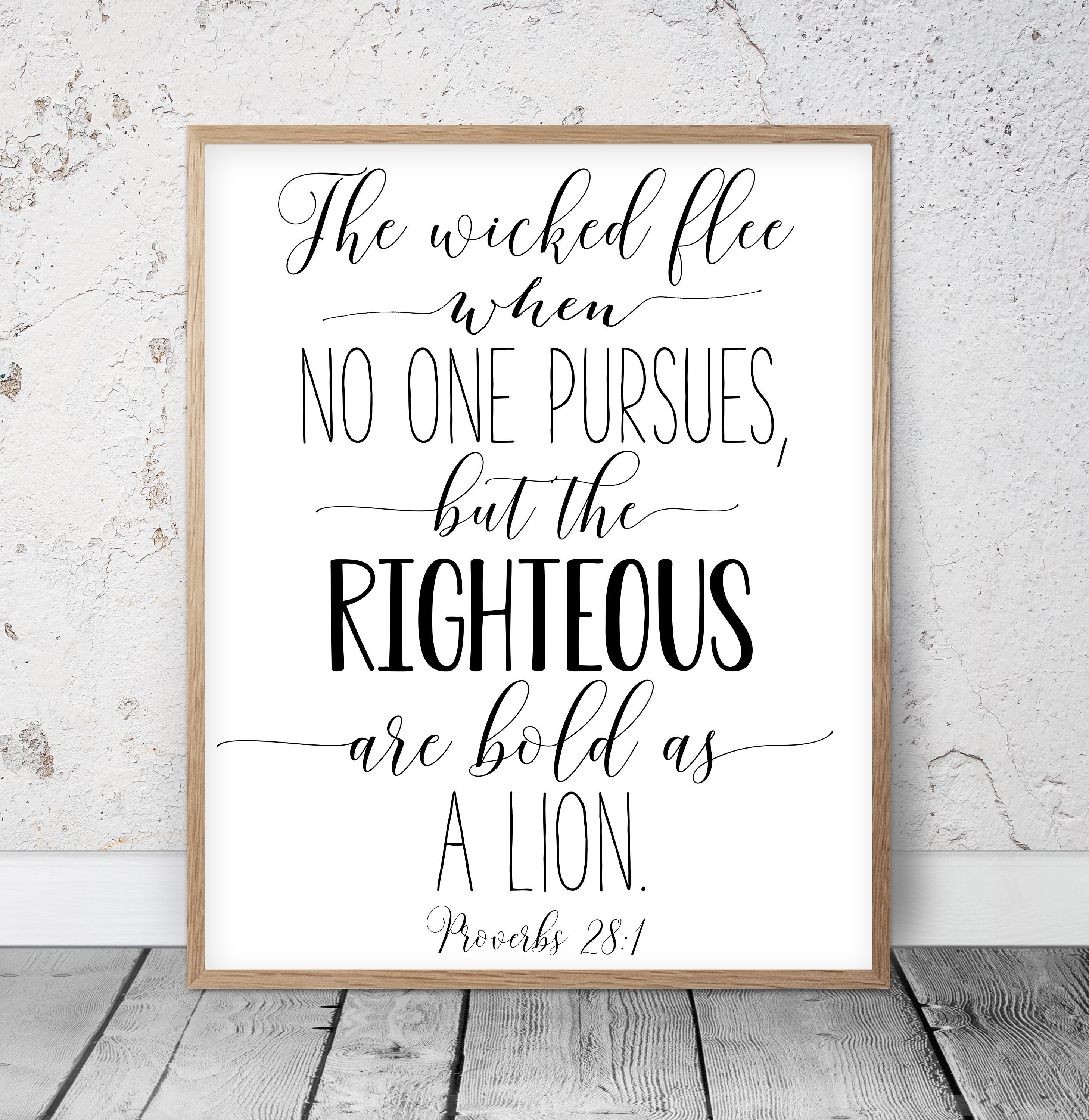 The Righteous are Bold as a Lion, Proverbs 28:1, Bible Verse Printable, Christian Gifts, Nursery Decor