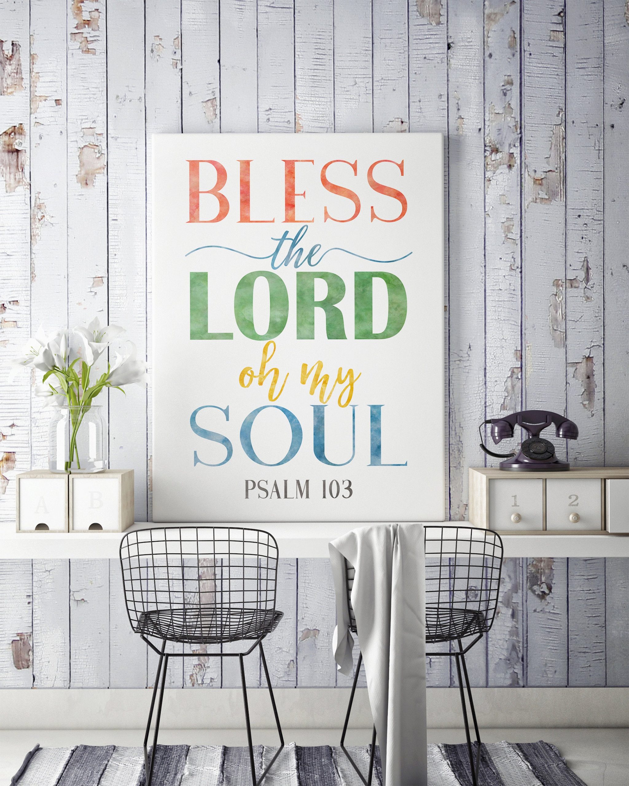 Bible Verse Art Bless The Lord Oh My Soul, Psalm 103, Scripture Quote, Christian Wall Art