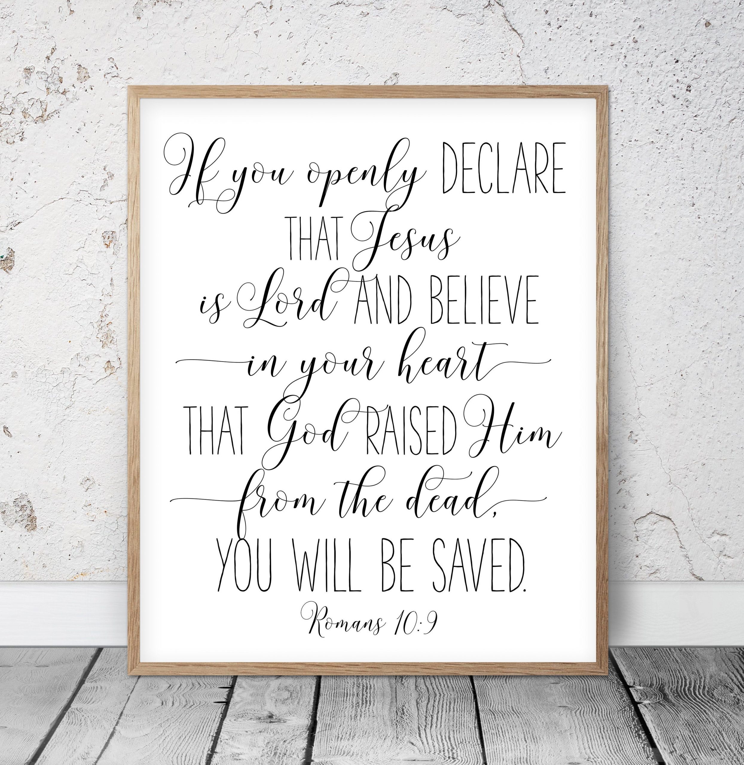 You Will Be Saved, Romans 10:9, Bible Verse Printable Wall Art, Christian Gifts, Nursery Decor