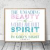 The Unfading Beauty Of A Gentle And Quiet Spirit, 1 Peter 3:4, Bible Verse Printable, Nursery Decor