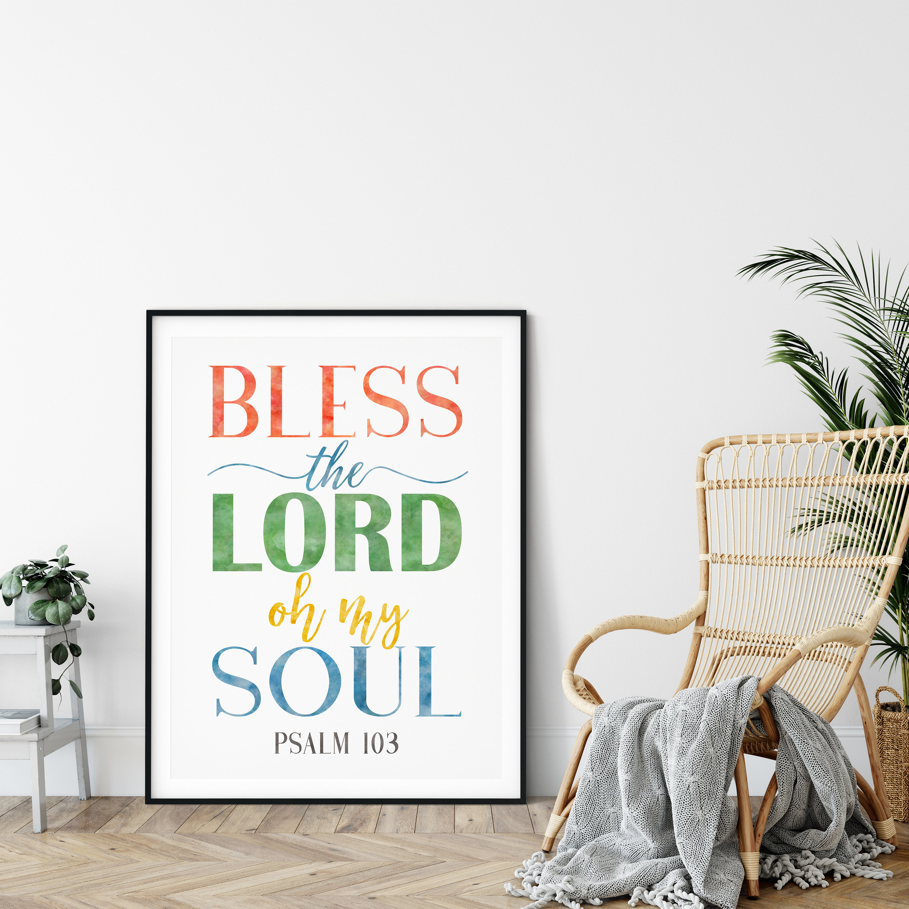 Bible Verse Art Bless The Lord Oh My Soul, Psalm 103, Scripture Quote, Christian Wall Art