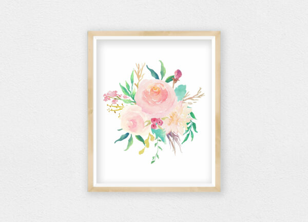 Pink Watercolor Flowers, Nursery Print Wall Art, Pink Peony Bouquet, Girls Room