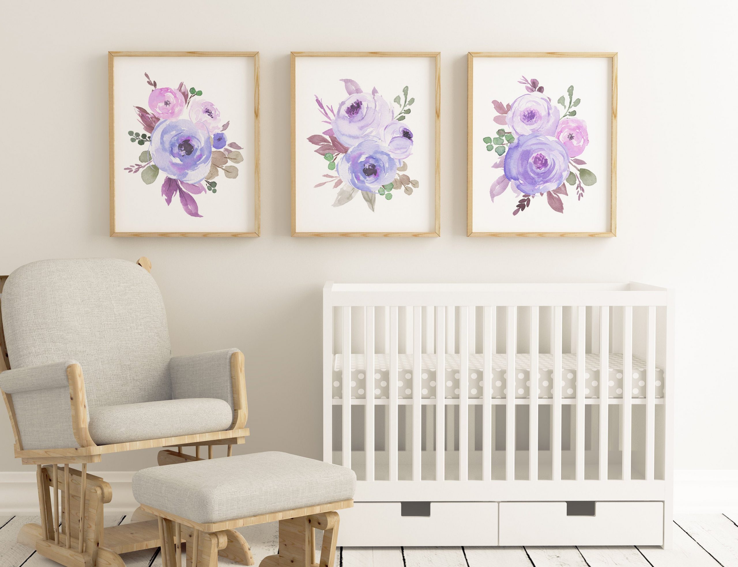 Purple Flower Nursery Printable Art,Girls Room Wall Art,Nursery Floral Decor