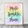 Smile Sparkle Shine,Nursery Print Wall Art,Inspirational Quotes,Motivational