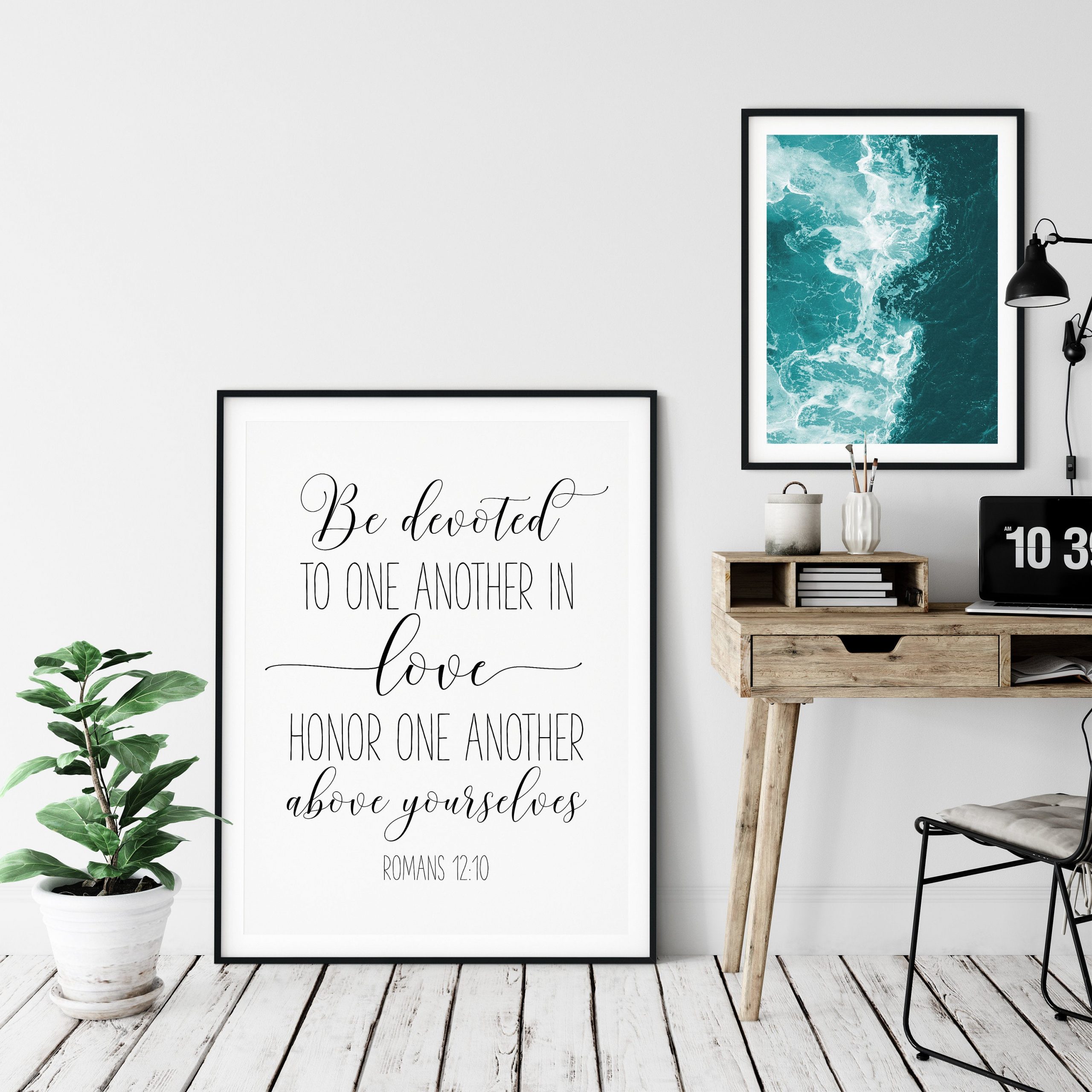 Be Devoted To One Another In Love, Romans 12:10, Bible Verse Printable Wall Art, Nursery Decor