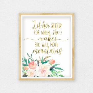 Let Her Sleep, Printable Nursery Wall Art Decor, Gold Nursery Decor Girl, Baby Gift