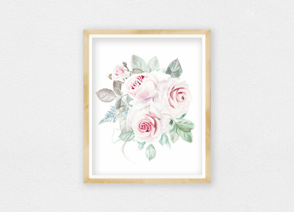 Pink Floral Nursery Wall Art Decor,Pale Pink Peony Bouquet,Flowers Watercolor