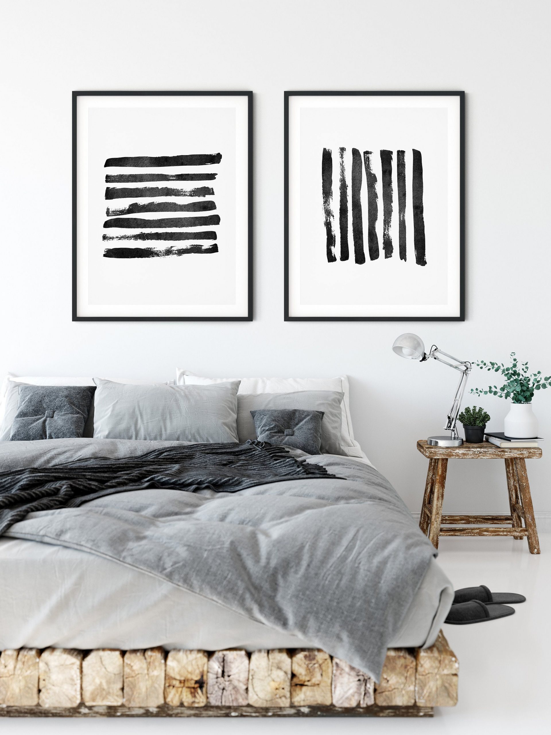 Black and White Geometric Line Art Abstract Digital Print, Room Wall Art Decor