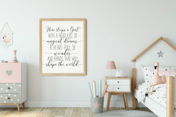 HERE SLEEPS A GIRL  Quote Girl Bedroom Nursery Wall Poster Size A4 print 