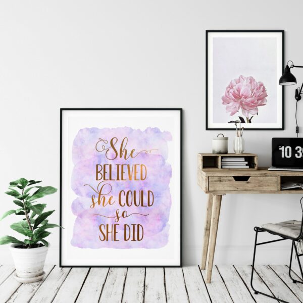 She Believed She Could So She Did, Nursery Printable Wall Art,Girls Room Decor