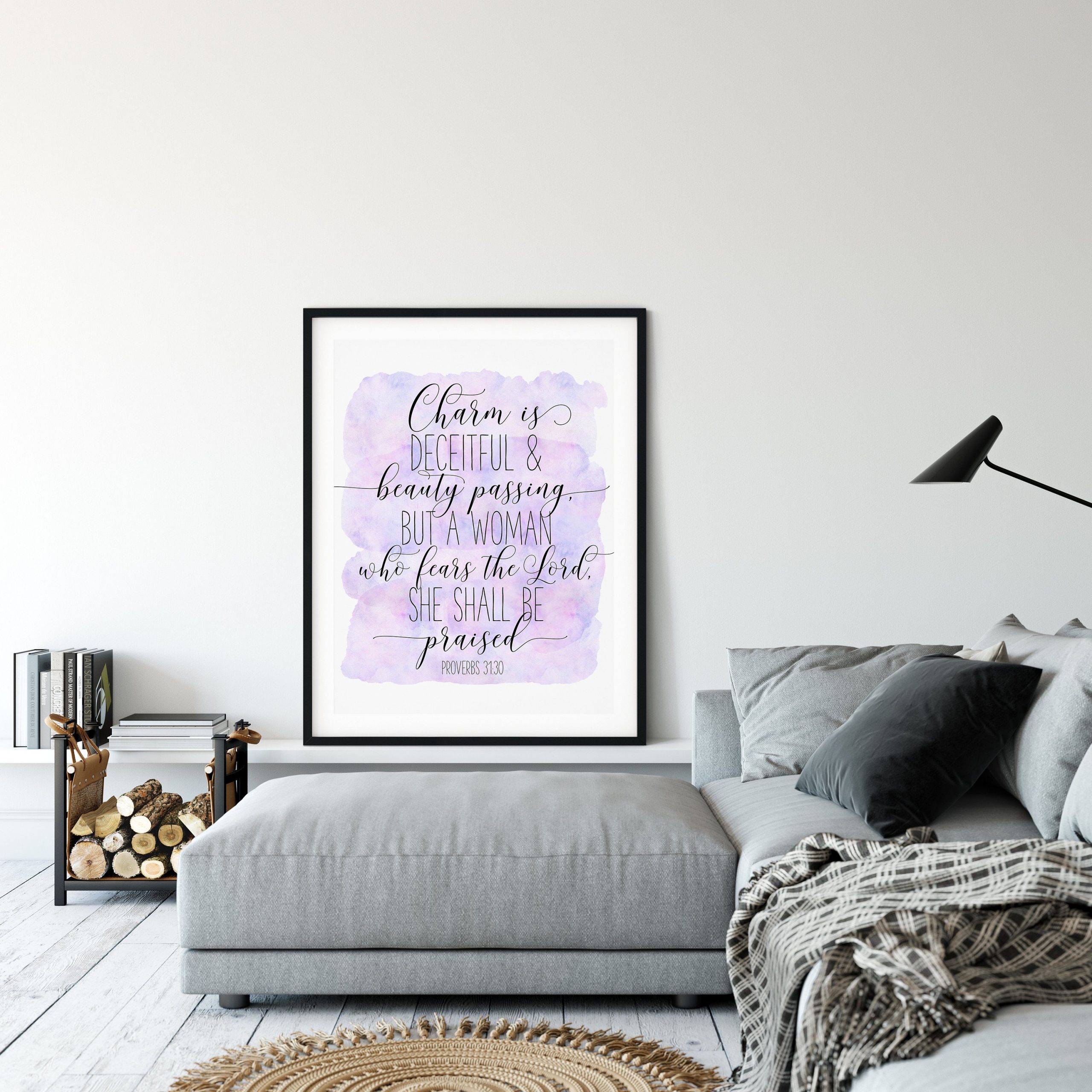 Proverbs 31:30, Charm is Deceitful Beauty Passing, Bible Verse Print Wall Art, Nursery Bible Quotes