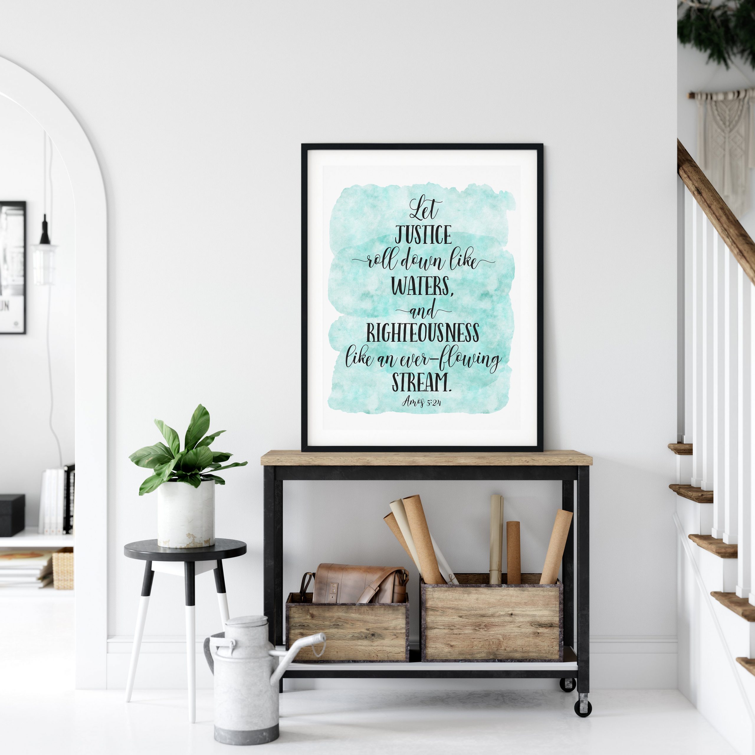 Let Justice Roll Down Like Waters, Amos 5:24, Bible Verse Printable Wall Art, Nursery Decor Quotes