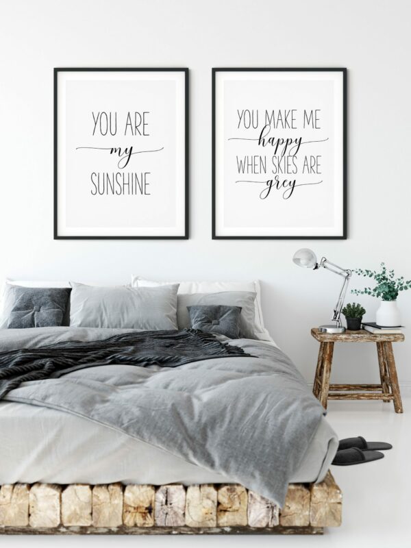 Set of 2, Nursery Prints Set You Are My Sunshine Wall Art, You Make Me Happy Print Art