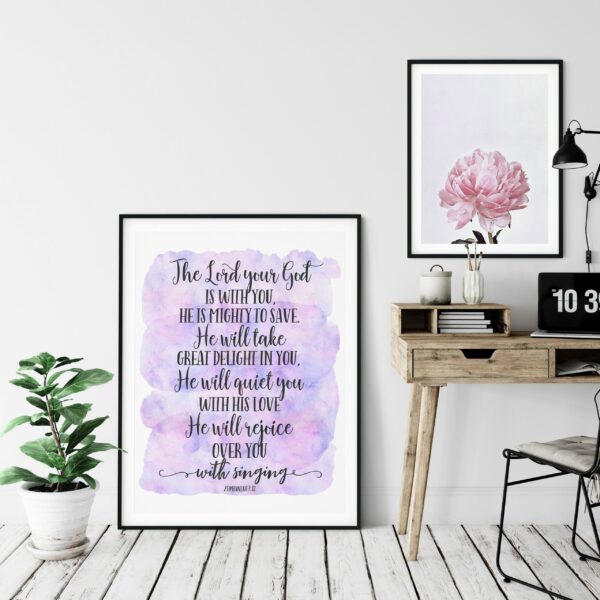 The Lord Your God Is With You, Zephaniah 3:17, Bible Verse Printable Wall Art,Nursery Bible Quotes