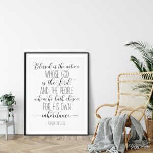 Blessed is the Nation, Psalm 33:12, Nursery Bible Verse Printable, Scripture Wall Art