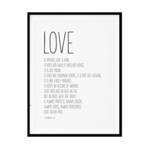 "Love Is Patient, Love Is Kind, 1 Corinthians 13" Bible Verse Poster Print